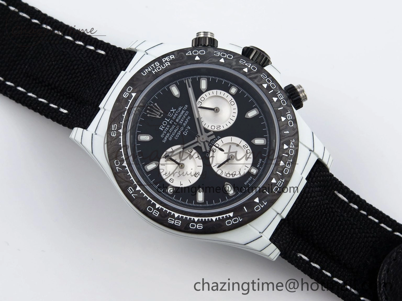 Daytona DIW White Carbon Case DIWF Edition Black White Dial on Black Nylon Strap A Seasonal 1843
