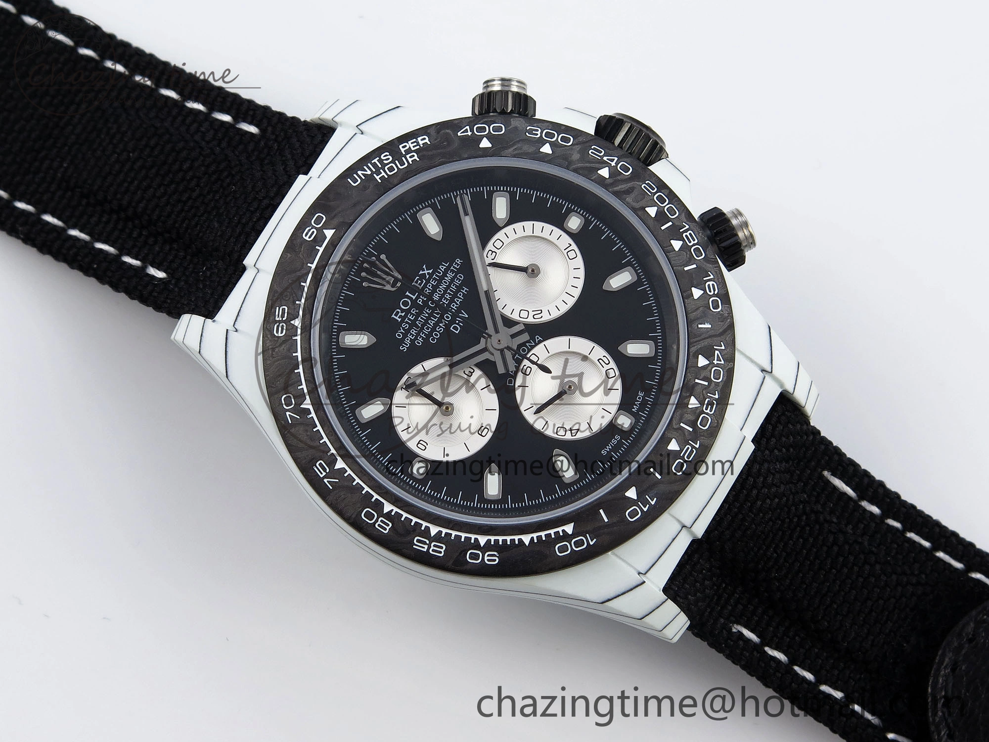 Daytona DIW White Carbon Case DIWF Edition Black White Dial on Black Nylon Strap A Seasonal 1843