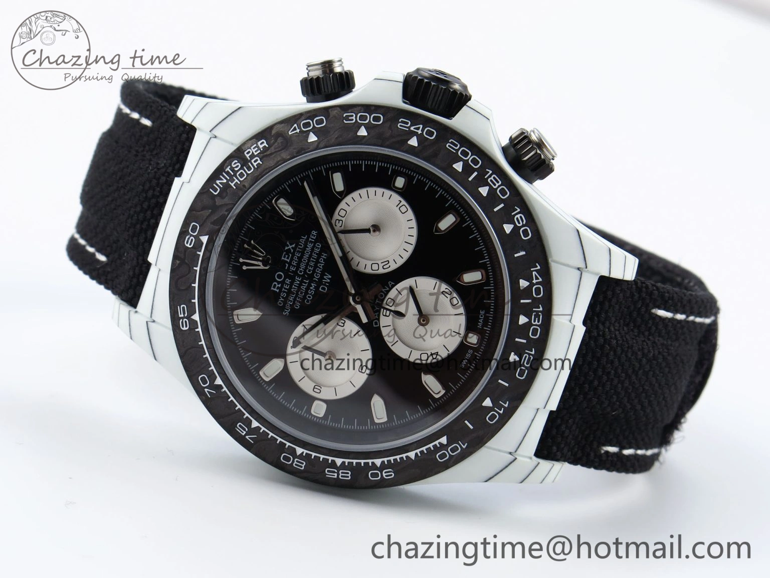 Daytona DIW White Carbon Case DIWF Edition Black White Dial on Black Nylon Strap A Seasonal 1843