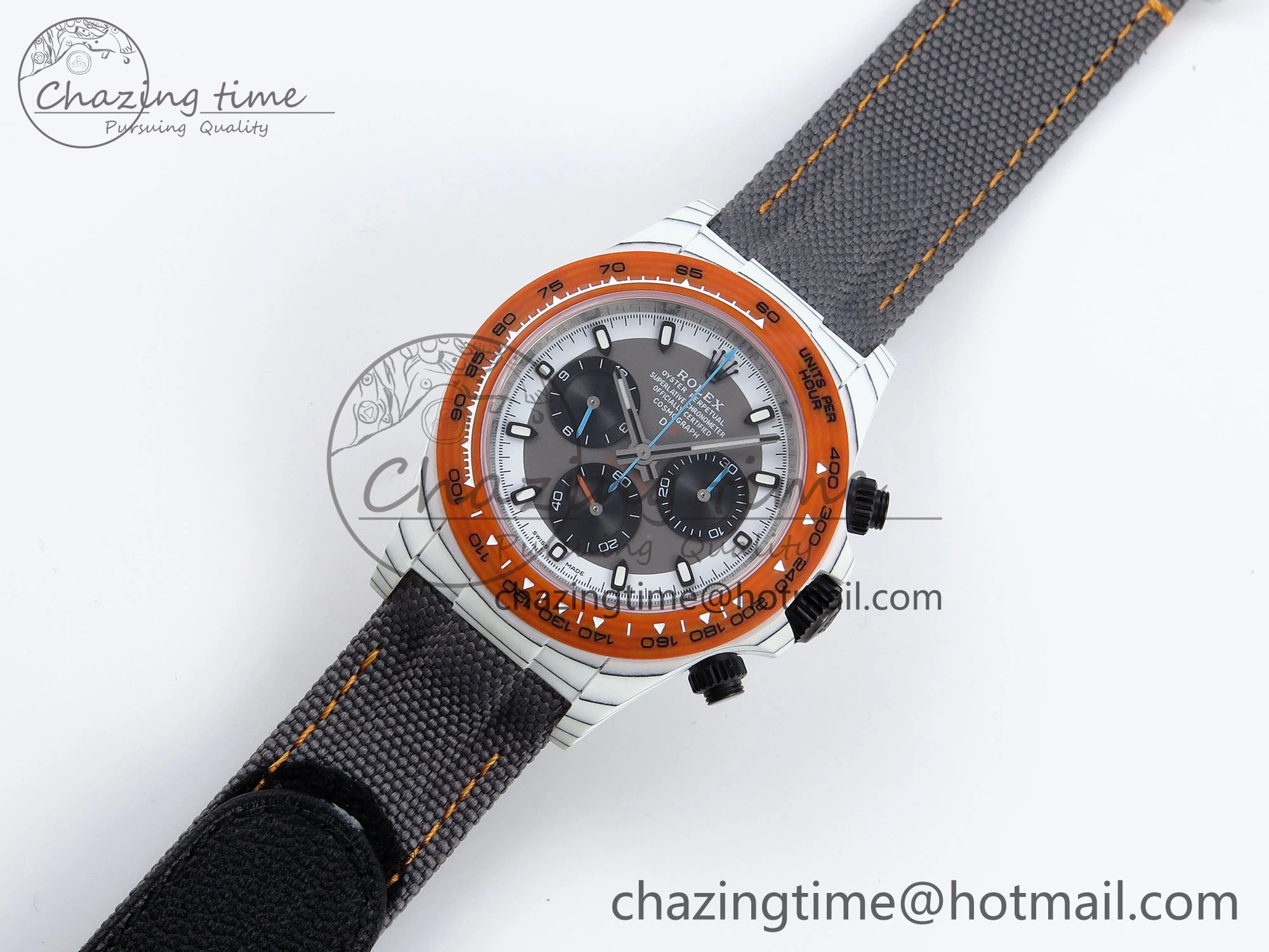 Daytona DIW White Carbon Case DIWF Edition Gray White Dial Orange Bezel on Gray Nylon Strap A EasyMatch 1844