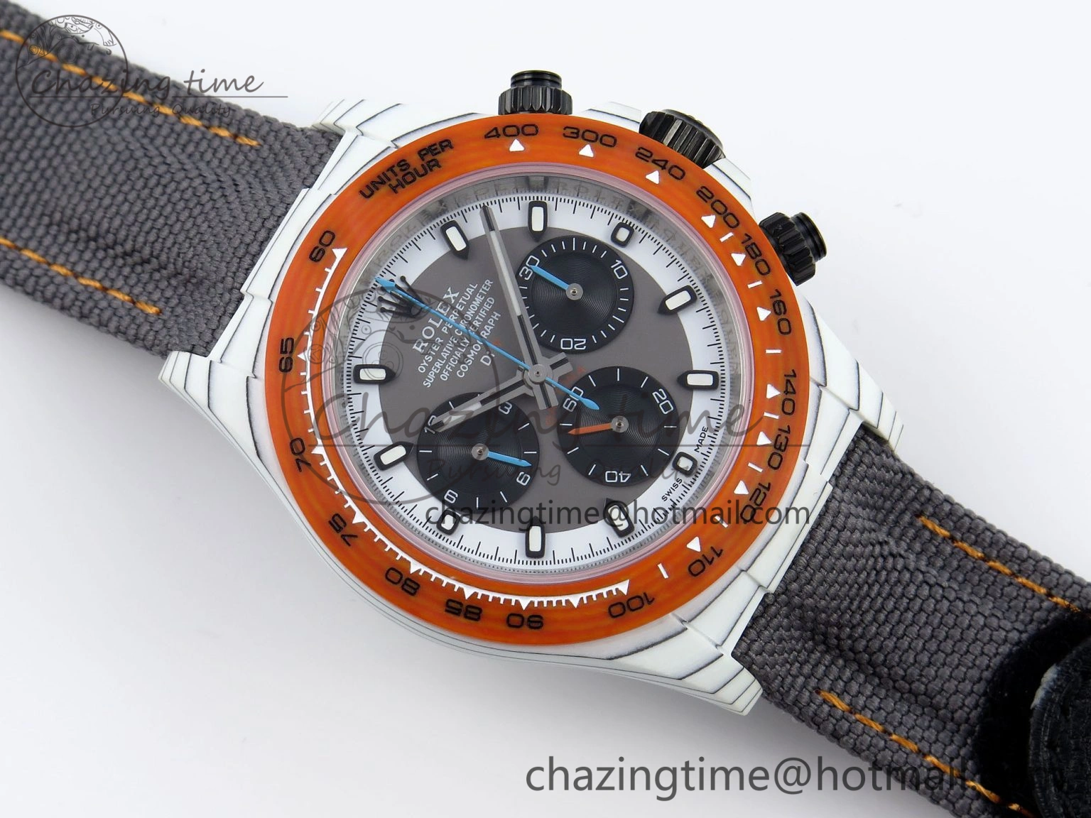 Daytona DIW White Carbon Case DIWF Edition Gray White Dial Orange Bezel on Gray Nylon Strap A EasyMatch 1844
