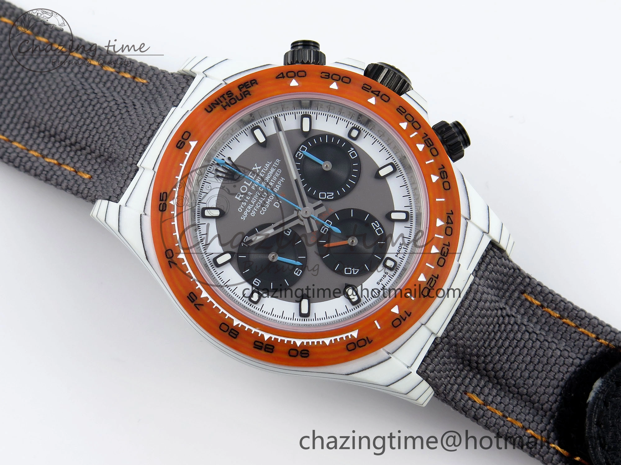 Daytona DIW White Carbon Case DIWF Edition Gray White Dial Orange Bezel on Gray Nylon Strap A EasyMatch 1844