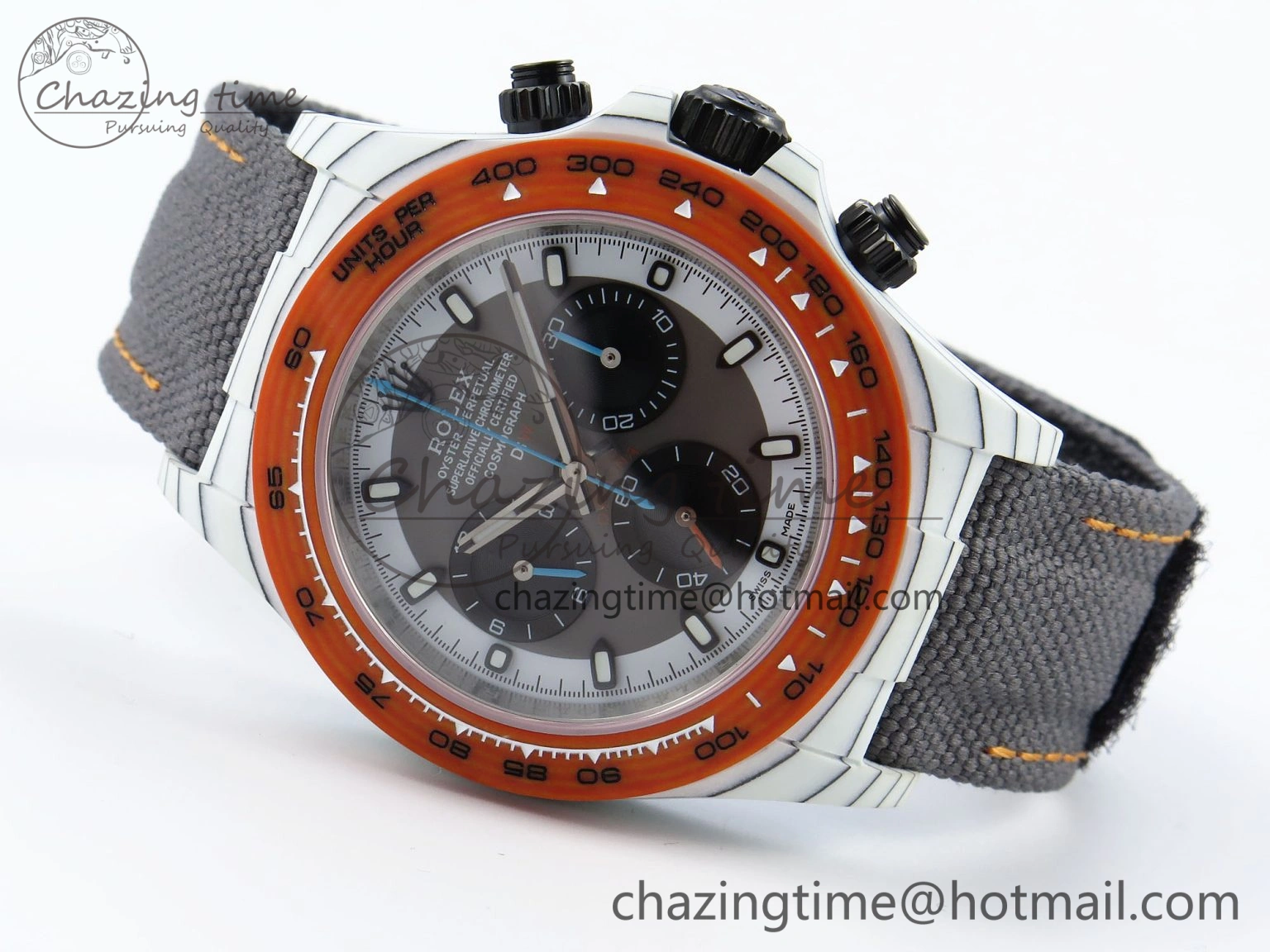 Daytona DIW White Carbon Case DIWF Edition Gray White Dial Orange Bezel on Gray Nylon Strap A EasyMatch 1844