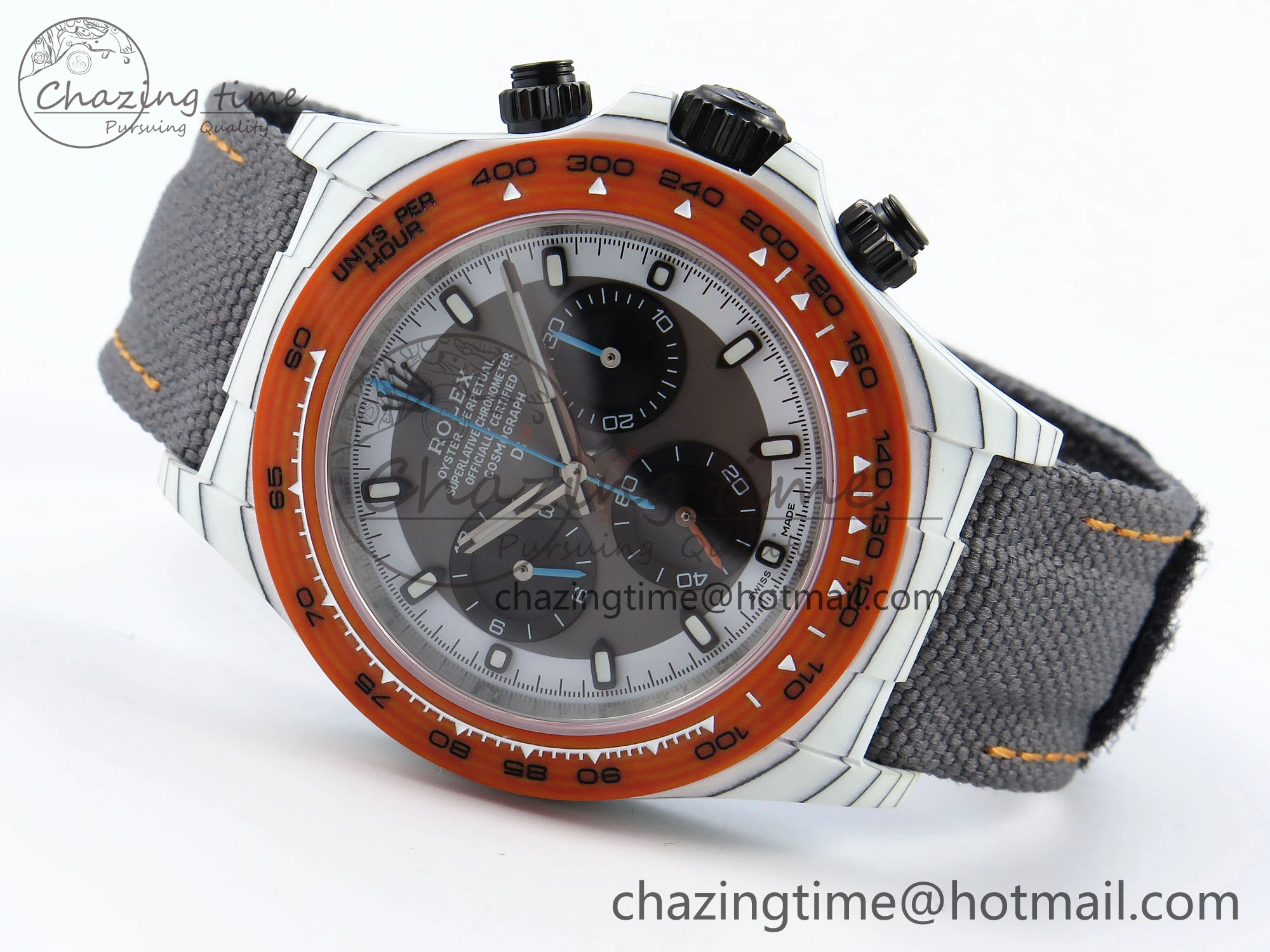 Daytona DIW White Carbon Case DIWF Edition Gray White Dial Orange Bezel on Gray Nylon Strap A EasyMatch 1844