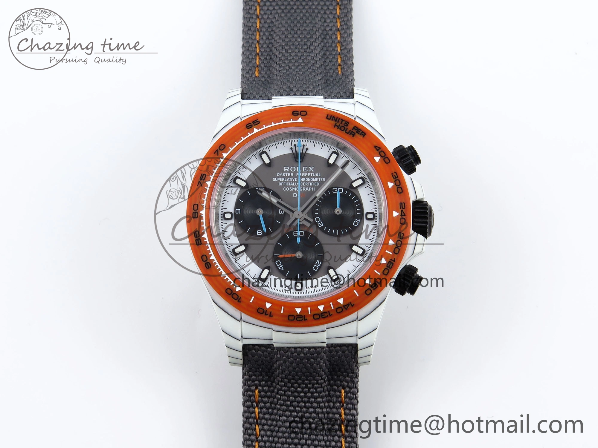 Daytona DIW White Carbon Case DIWF Edition Gray White Dial Orange Bezel on Gray Nylon Strap A EasyMatch 1844