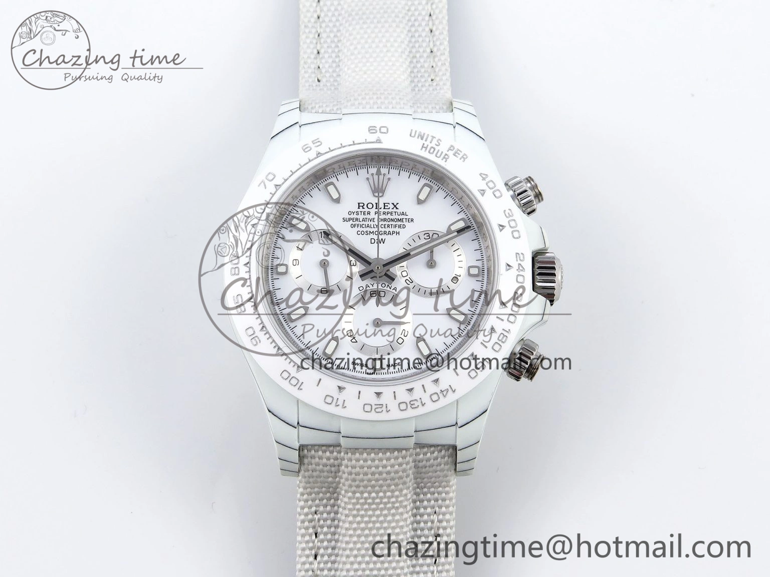 Daytona DIW White Carbon Case DIWF Edition White Dial Ceramic Bezel on White Nylon Strap A UrbanChic 1841