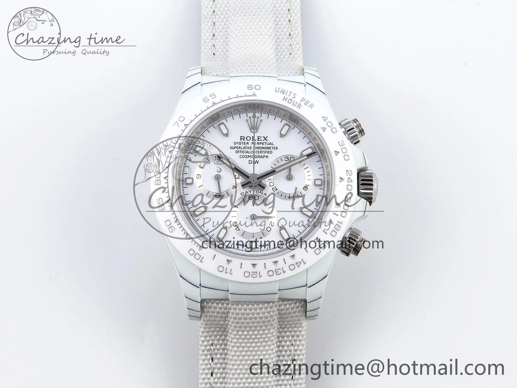 Daytona DIW White Carbon Case DIWF Edition White Dial Ceramic Bezel on White Nylon Strap A UrbanChic 1841
