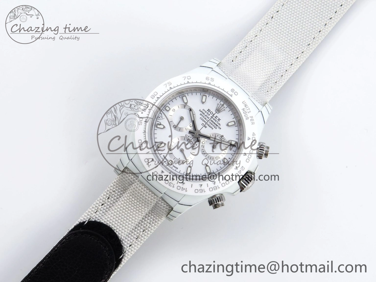 Daytona DIW White Carbon Case DIWF Edition White Dial Ceramic Bezel on White Nylon Strap A UrbanChic 1841