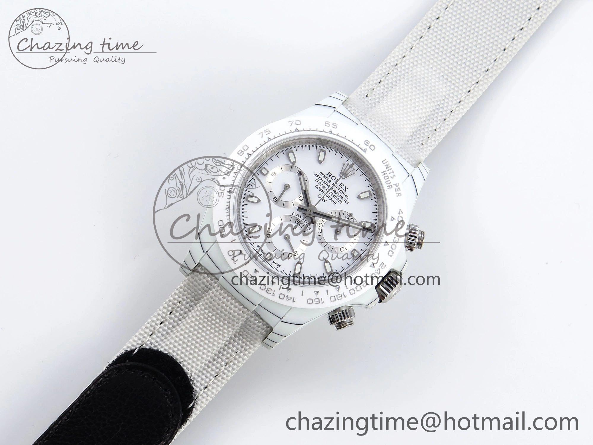 Daytona DIW White Carbon Case DIWF Edition White Dial Ceramic Bezel on White Nylon Strap A UrbanChic 1841