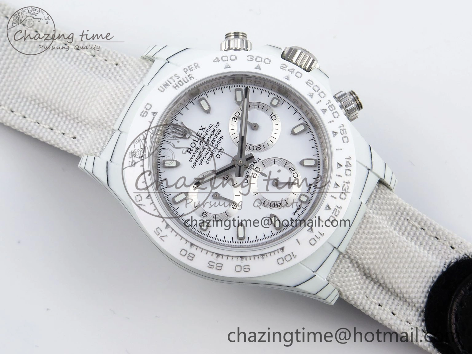 Daytona DIW White Carbon Case DIWF Edition White Dial Ceramic Bezel on White Nylon Strap A UrbanChic 1841