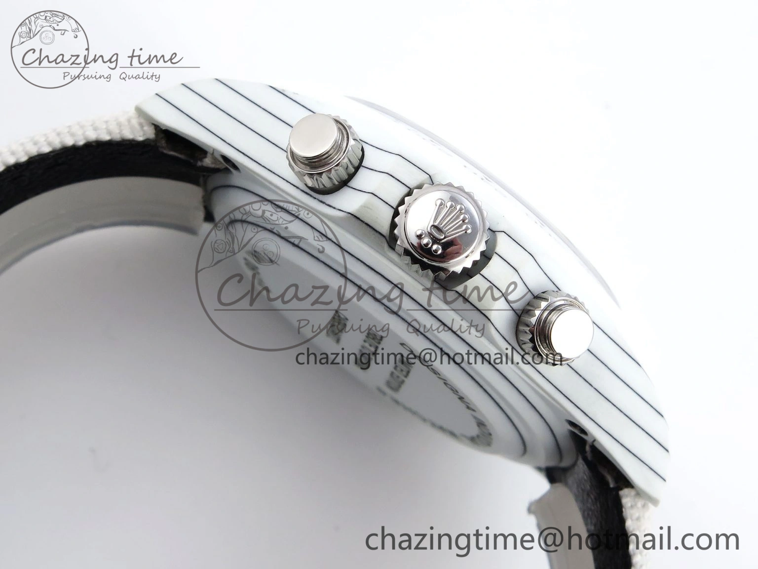 Daytona DIW White Carbon Case DIWF Edition White Dial Ceramic Bezel on White Nylon Strap A UrbanChic 1841