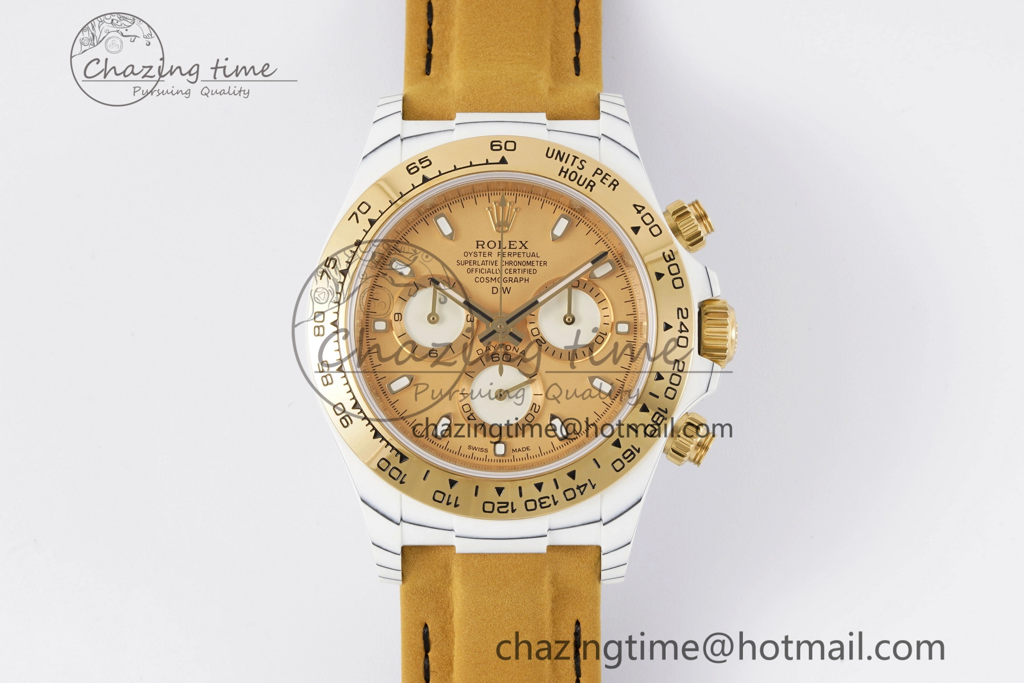 Colorful Daytona DIW White Carbon Case YG Bezel DIWF Edition YG Dial on Brown Leather Strap A 2001
