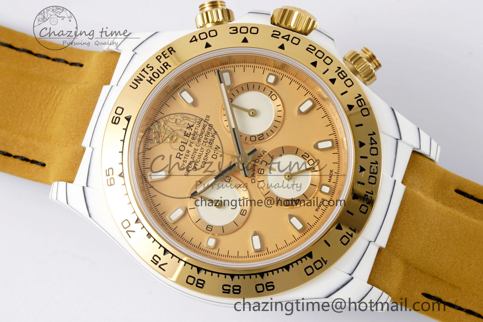 Colorful Daytona DIW White Carbon Case YG Bezel DIWF Edition YG Dial on Brown Leather Strap A 2001