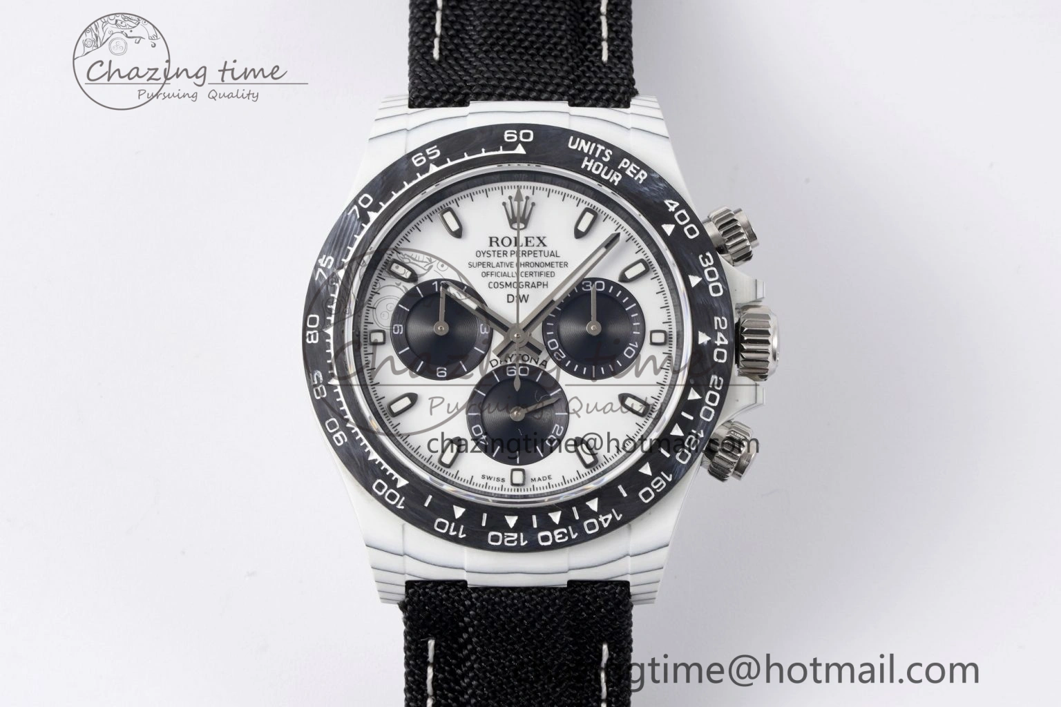 Upgraded Daytona DIW White Carbon Case and Bezel Noob Best Edition White Black Dial on Black Nylon Strap SA 1971