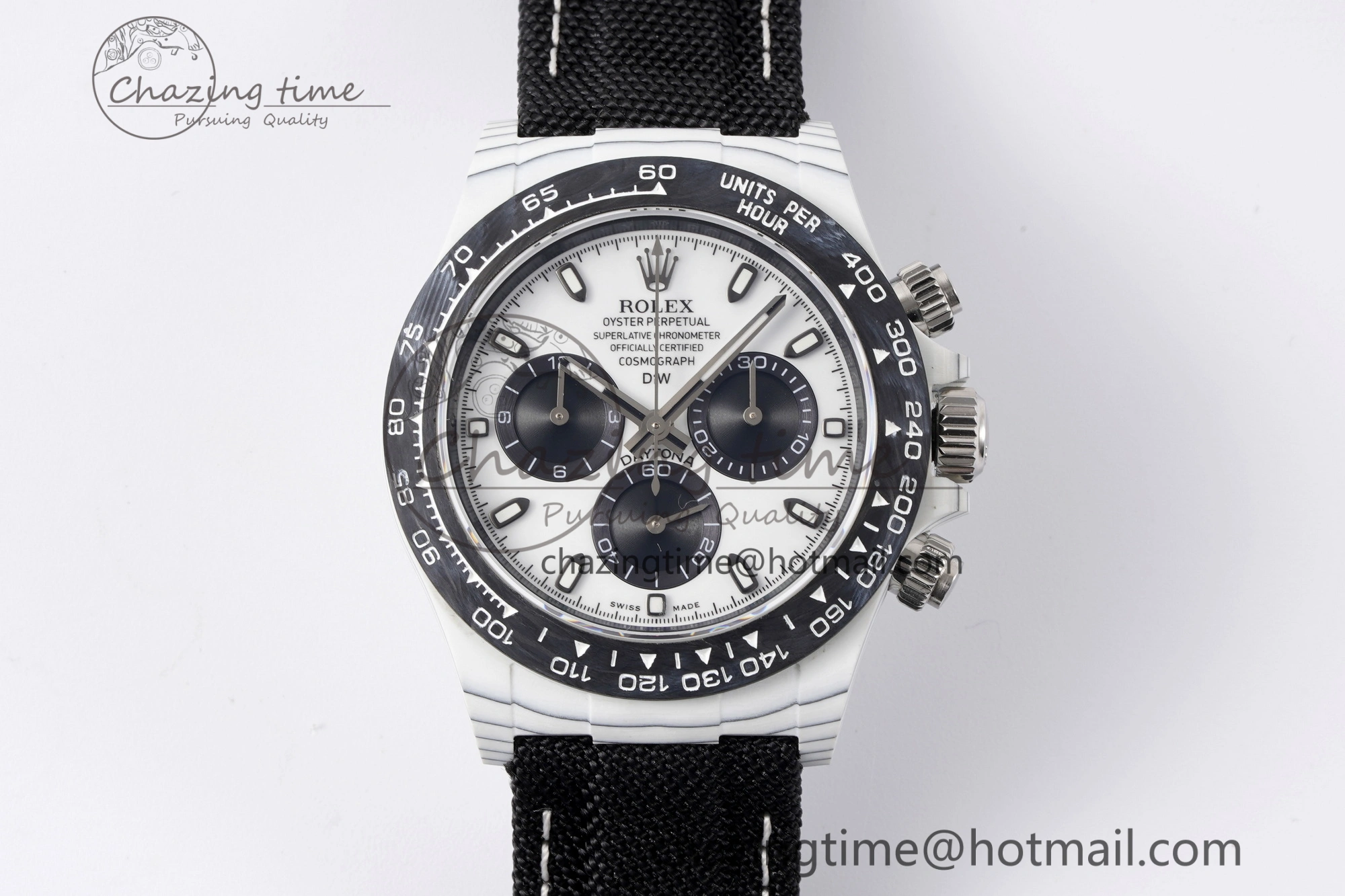 Upgraded Daytona DIW White Carbon Case and Bezel Noob Best Edition White Black Dial on Black Nylon Strap SA 1971