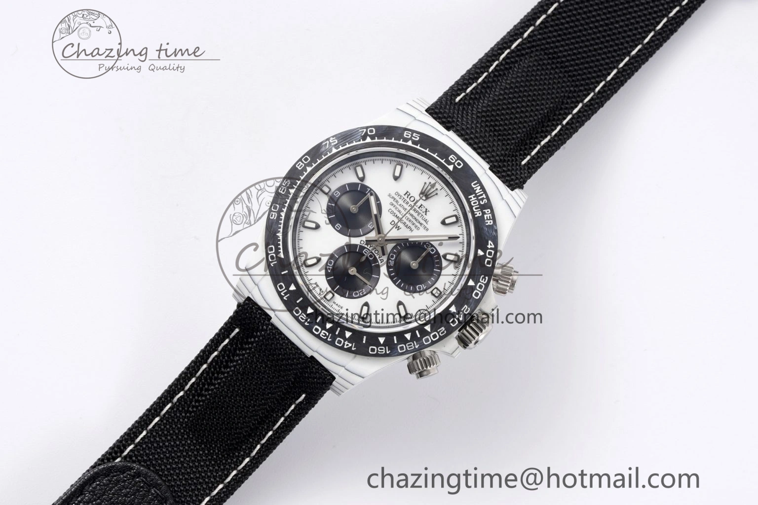 Upgraded Daytona DIW White Carbon Case and Bezel Noob Best Edition White Black Dial on Black Nylon Strap SA 1971