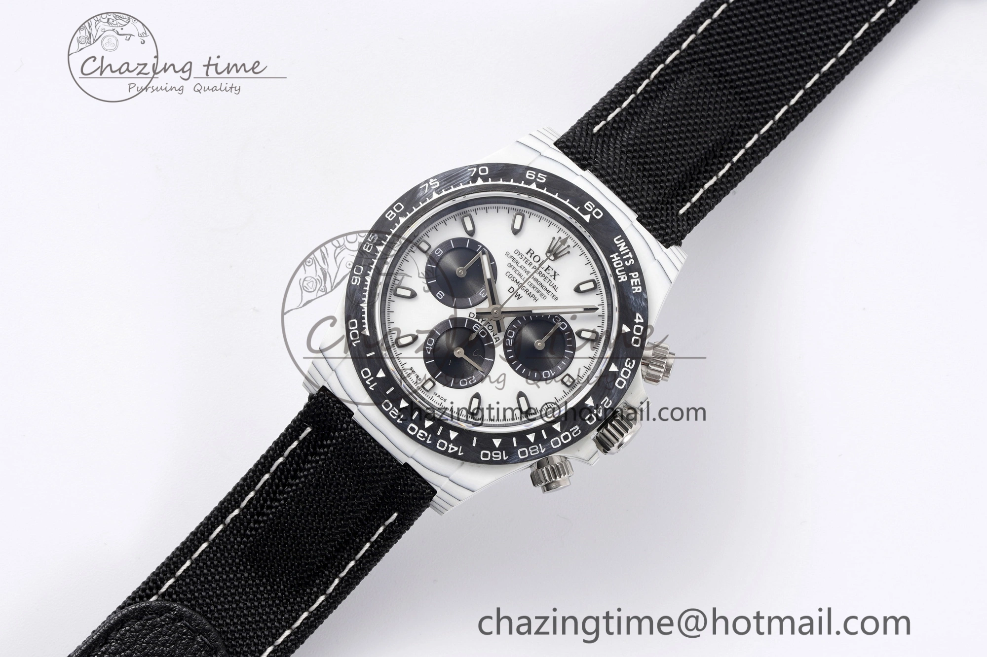 Upgraded Daytona DIW White Carbon Case and Bezel Noob Best Edition White Black Dial on Black Nylon Strap SA 1971
