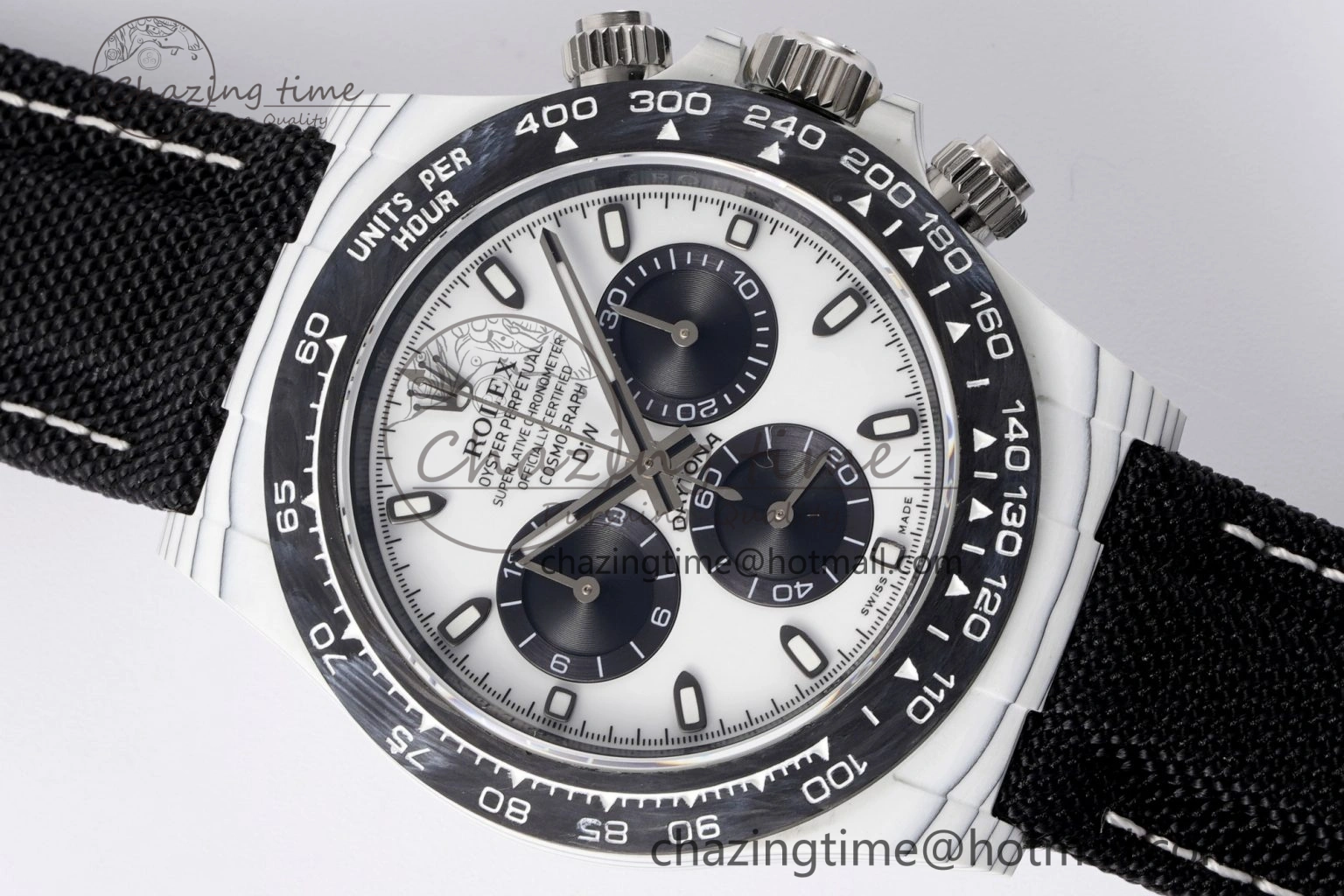 Upgraded Daytona DIW White Carbon Case and Bezel Noob Best Edition White Black Dial on Black Nylon Strap SA 1971