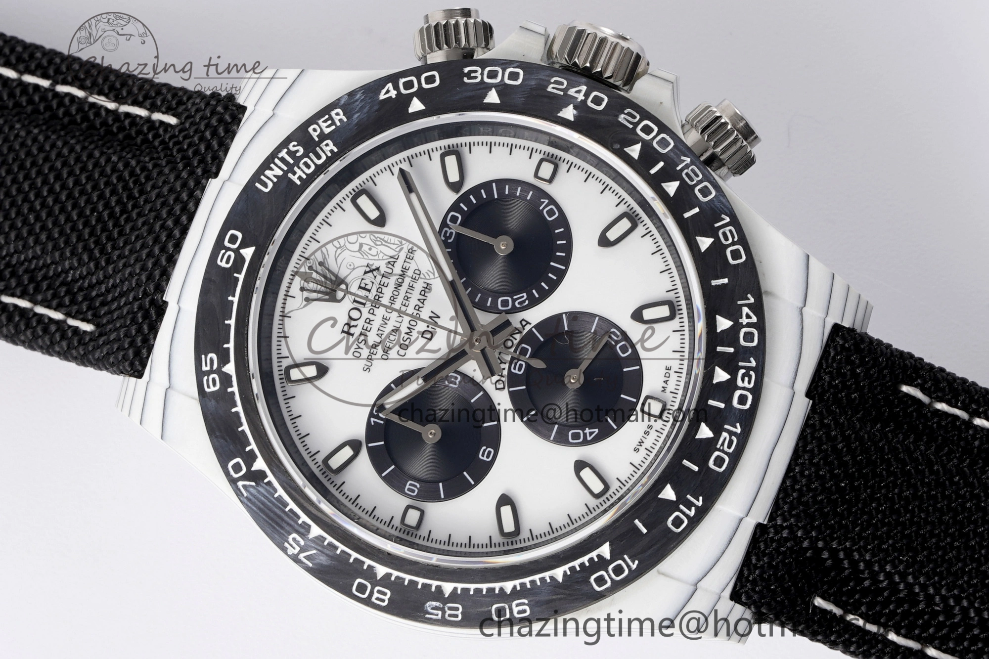 Upgraded Daytona DIW White Carbon Case and Bezel Noob Best Edition White Black Dial on Black Nylon Strap SA 1971