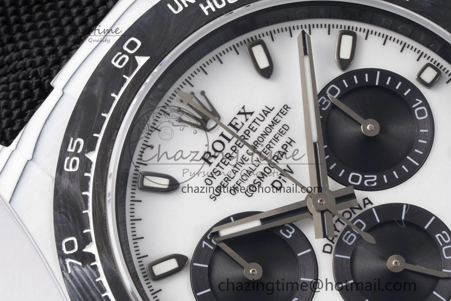Upgraded Daytona DIW White Carbon Case and Bezel Noob Best Edition White Black Dial on Black Nylon Strap SA 1971