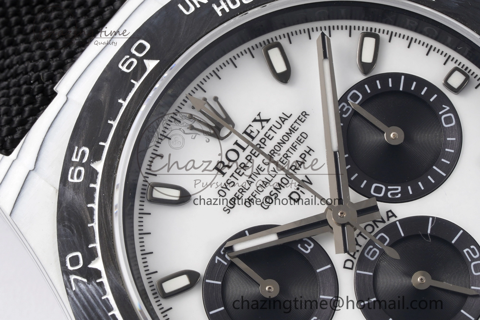 Upgraded Daytona DIW White Carbon Case and Bezel Noob Best Edition White Black Dial on Black Nylon Strap SA 1971