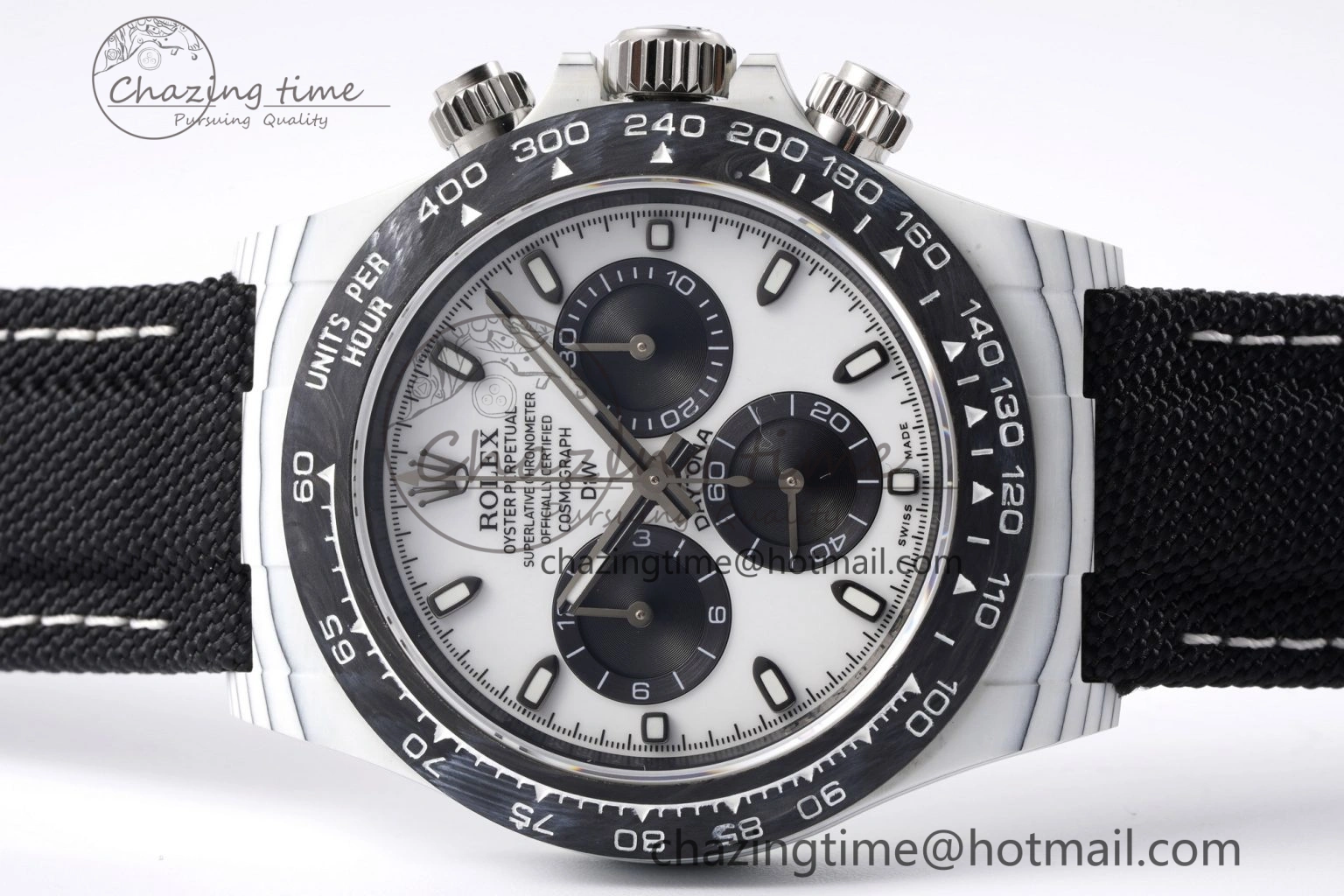 Upgraded Daytona DIW White Carbon Case and Bezel Noob Best Edition White Black Dial on Black Nylon Strap SA 1971