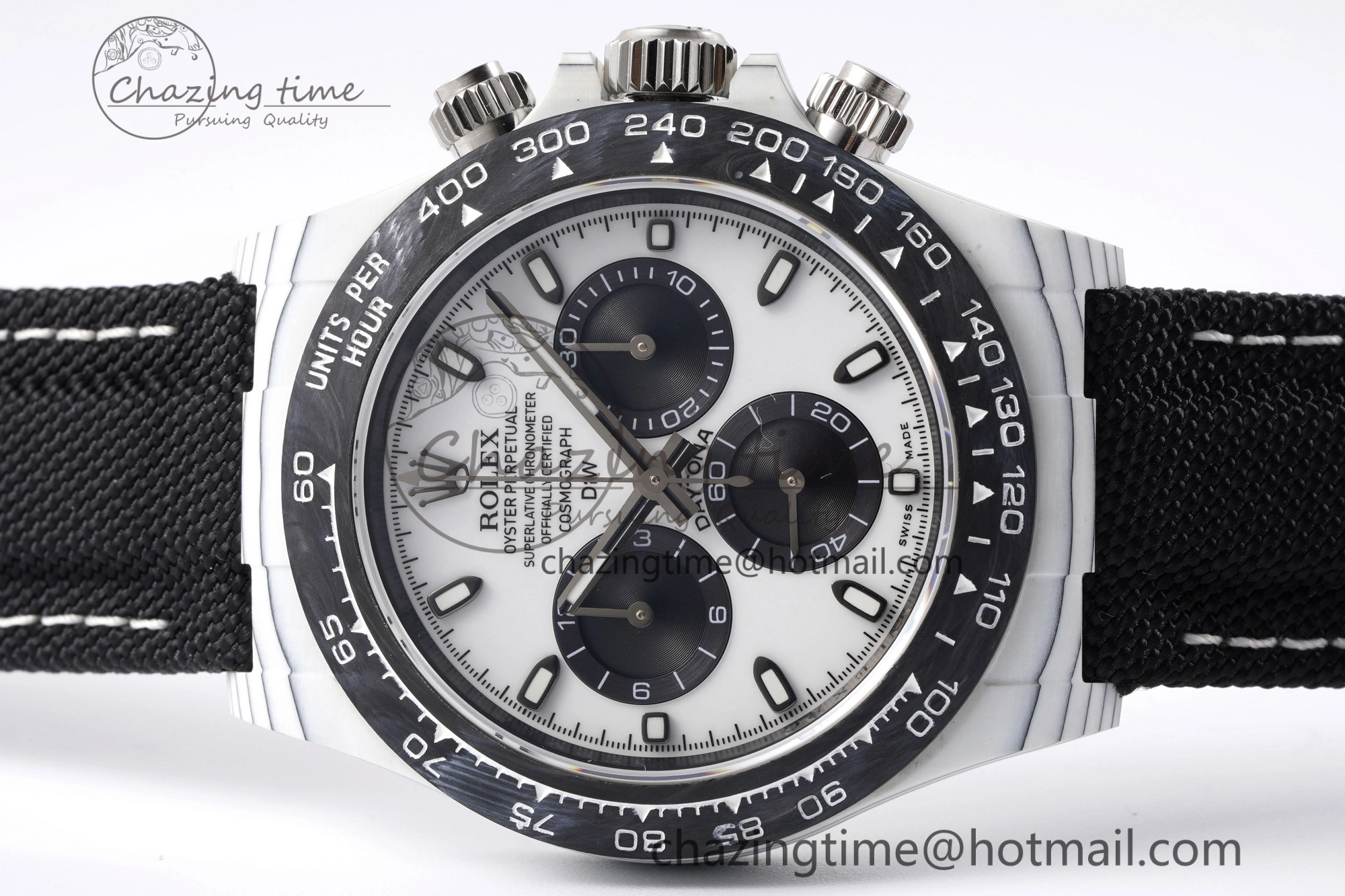 Upgraded Daytona DIW White Carbon Case and Bezel Noob Best Edition White Black Dial on Black Nylon Strap SA 1971