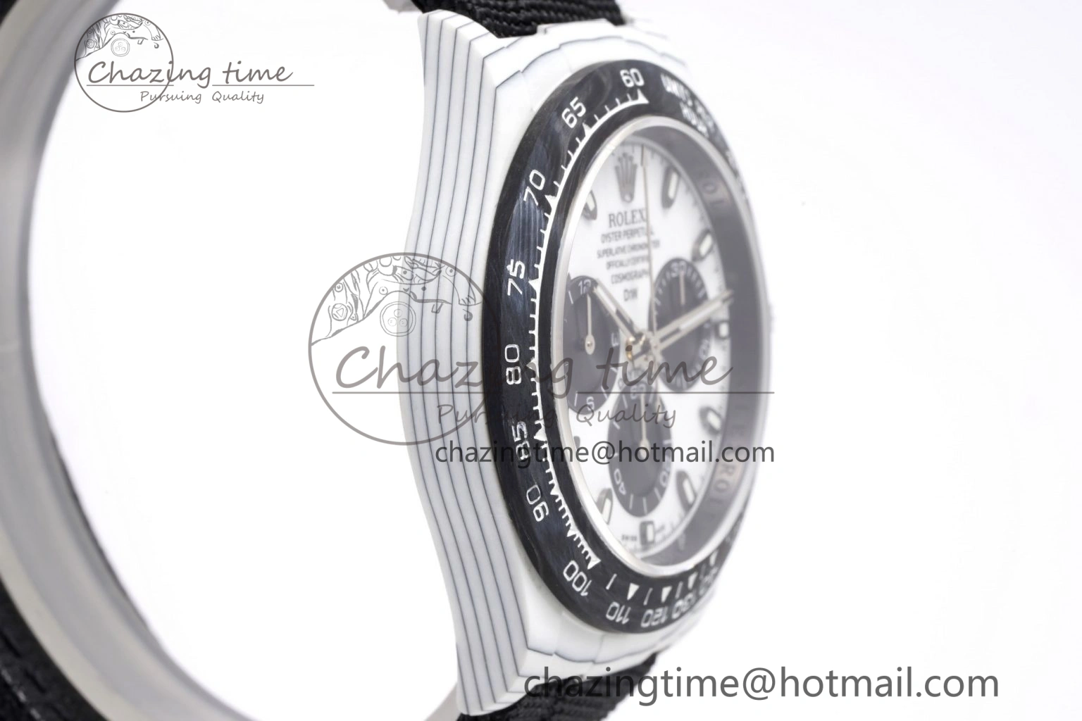 Upgraded Daytona DIW White Carbon Case and Bezel Noob Best Edition White Black Dial on Black Nylon Strap SA 1971