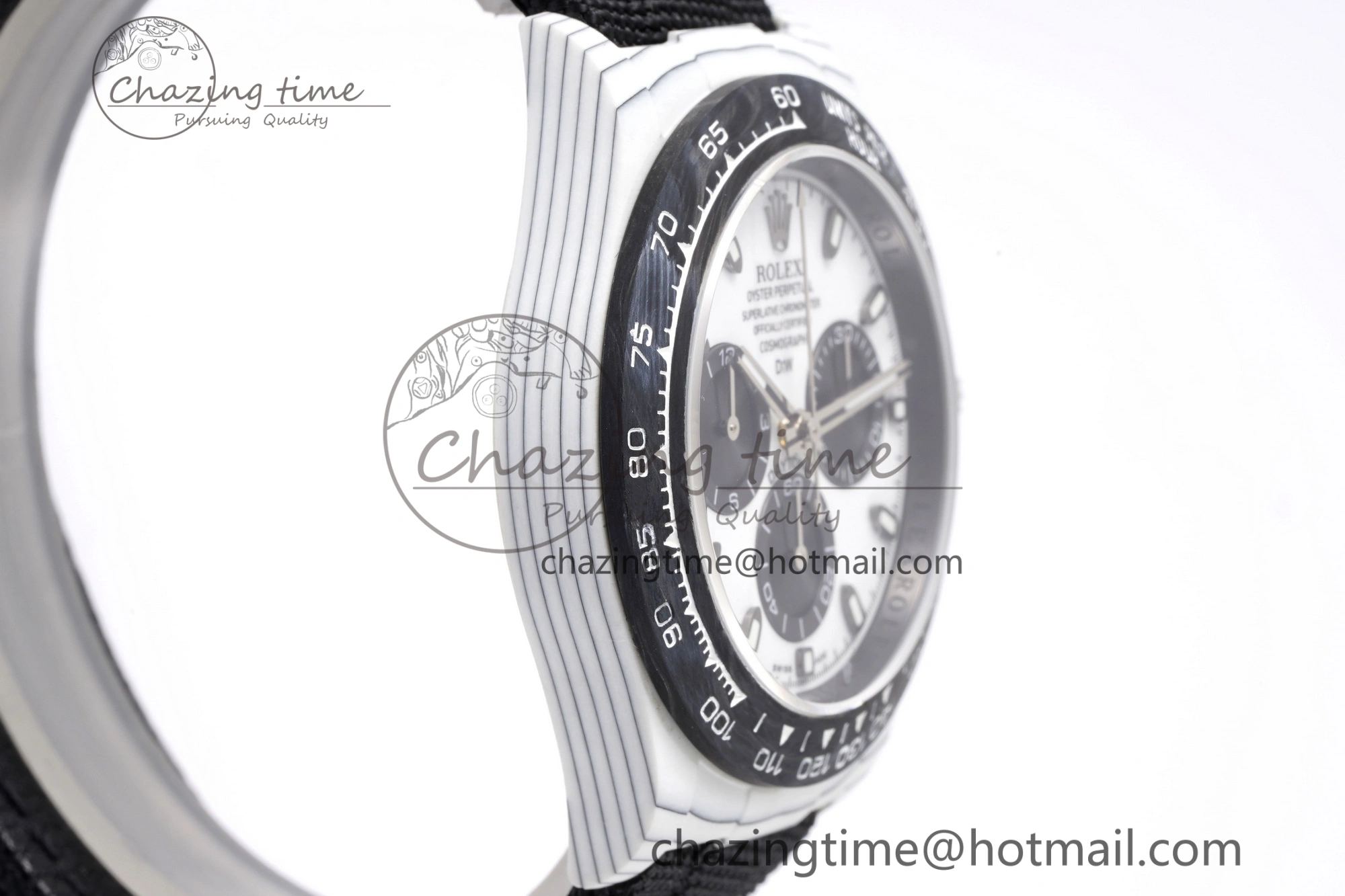 Upgraded Daytona DIW White Carbon Case and Bezel Noob Best Edition White Black Dial on Black Nylon Strap SA 1971