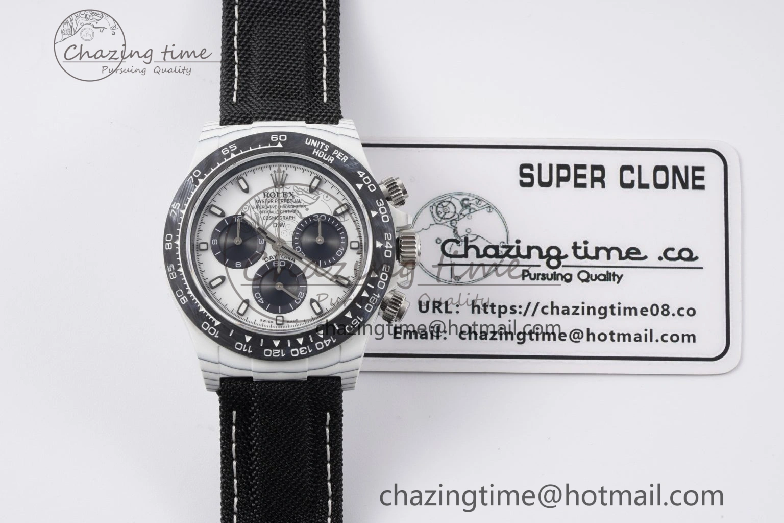 Upgraded Daytona DIW White Carbon Case and Bezel Noob Best Edition White Black Dial on Black Nylon Strap SA 1971