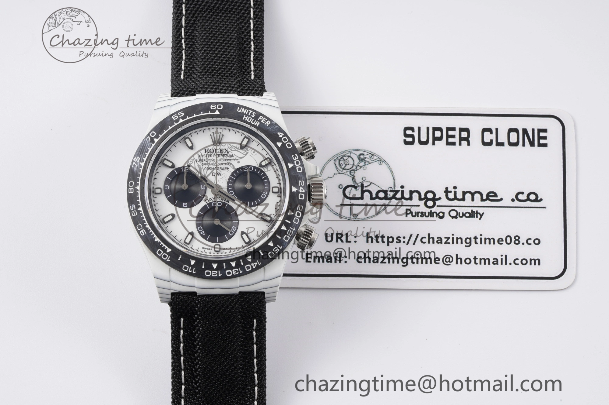 Upgraded Daytona DIW White Carbon Case and Bezel Noob Best Edition White Black Dial on Black Nylon Strap SA 1971