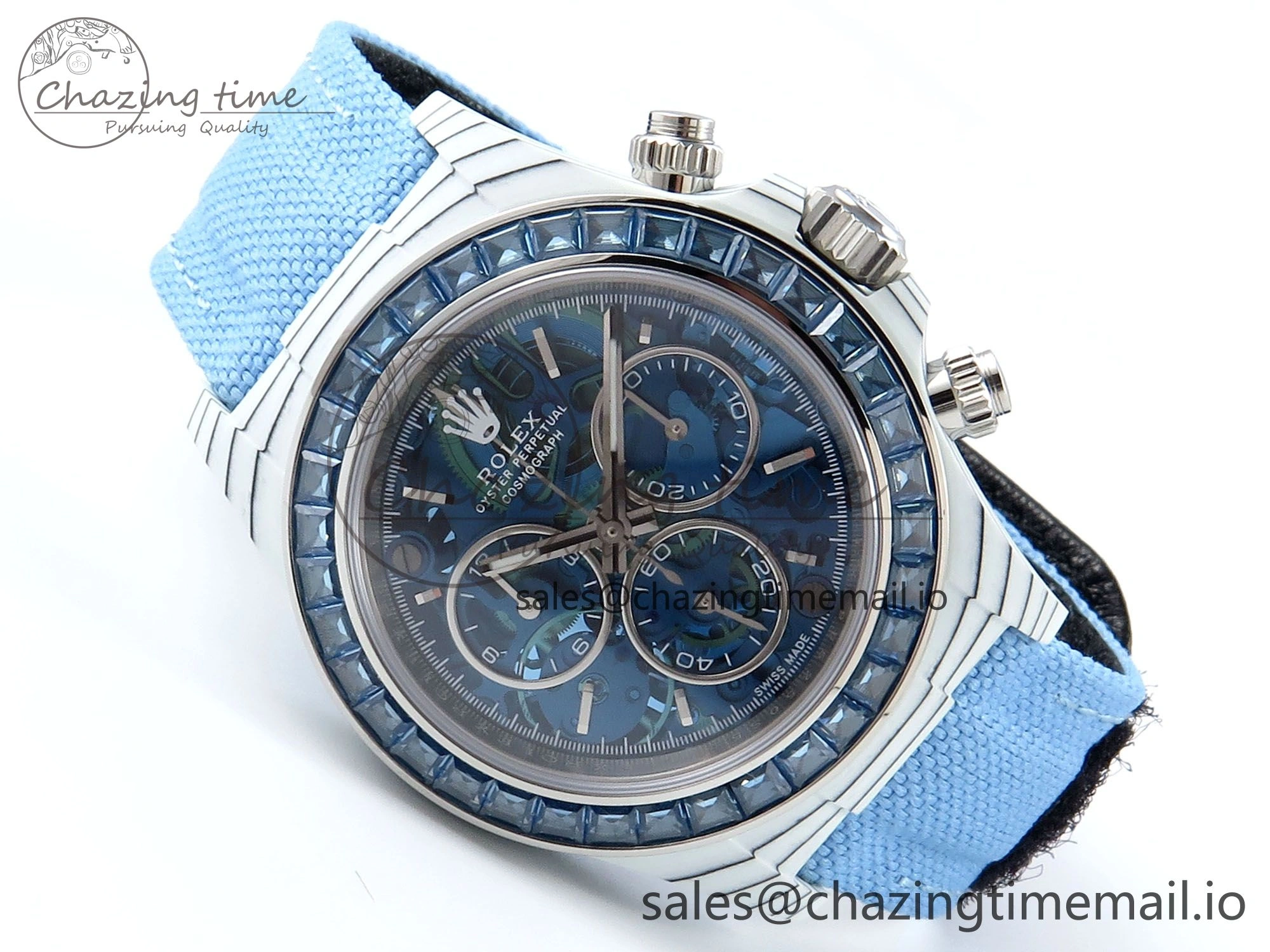 Stretchable Daytona DIW White Carbon DIWF Best Edition Skeleton Dial on Blue Nylon Strap DD 460