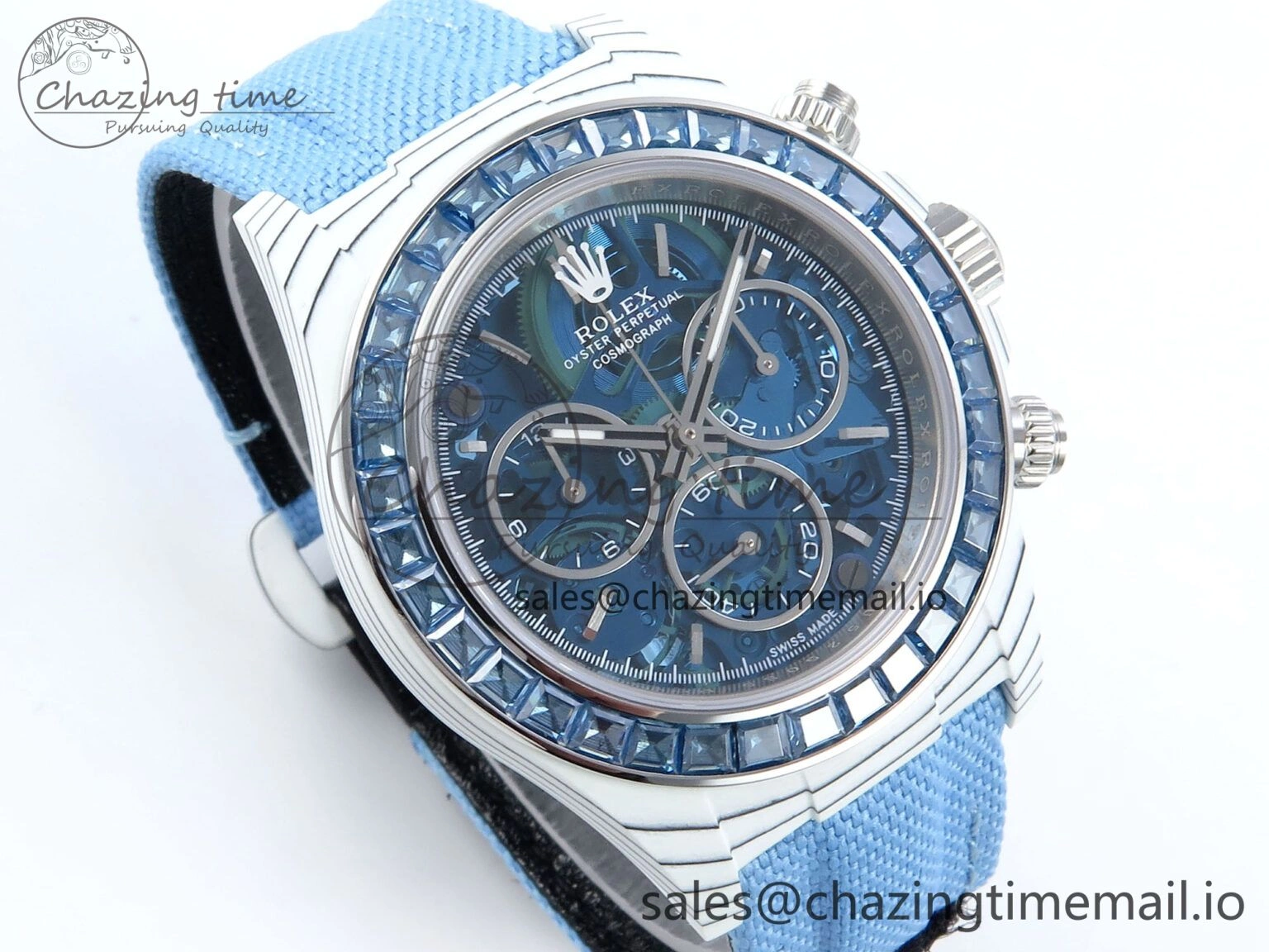 Stretchable Daytona DIW White Carbon DIWF Best Edition Skeleton Dial on Blue Nylon Strap DD 460