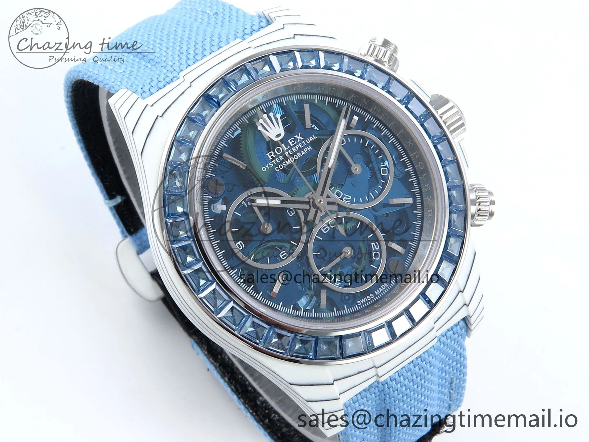 Stretchable Daytona DIW White Carbon DIWF Best Edition Skeleton Dial on Blue Nylon Strap DD 460