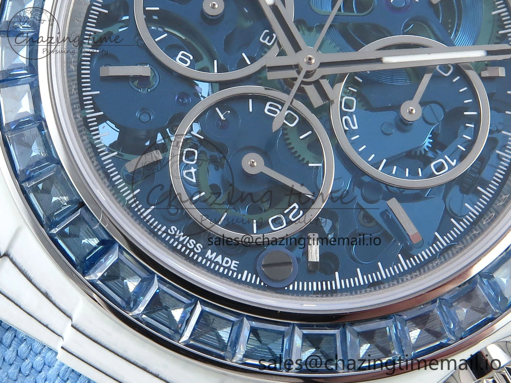Stretchable Daytona DIW White Carbon DIWF Best Edition Skeleton Dial on Blue Nylon Strap DD 460