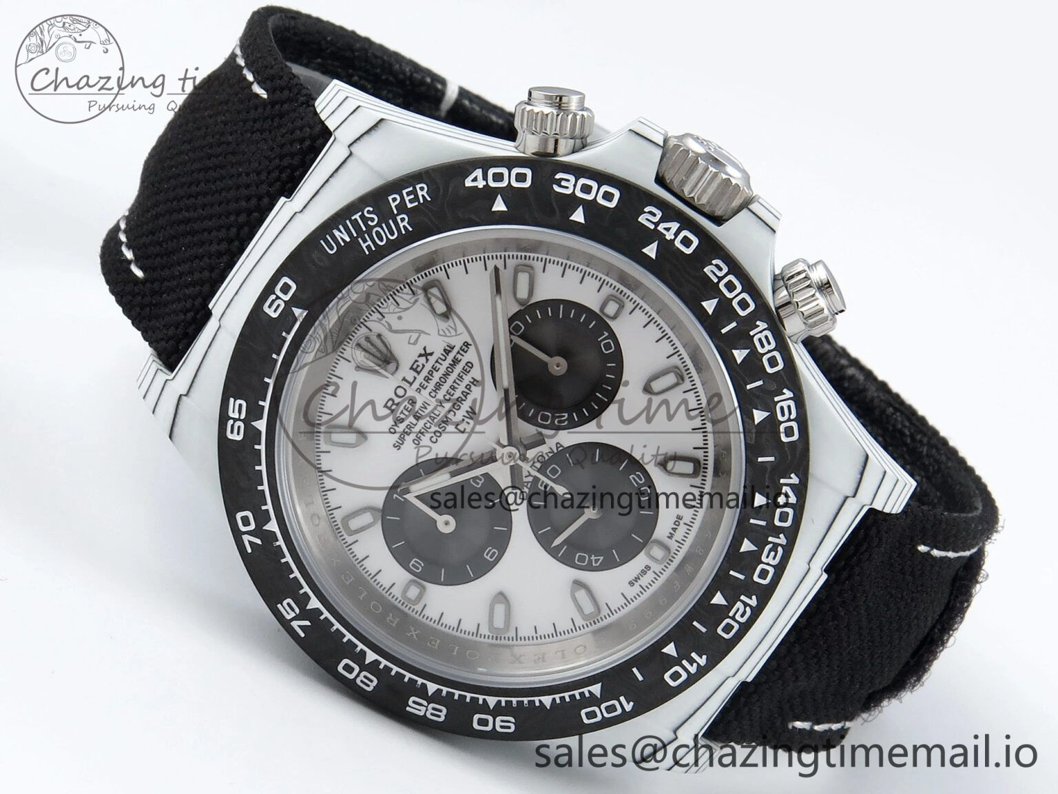 Sporty Daytona DIW White Carbon DIWF Best Edition White Black Dial on Black Nylon Strap DD 495