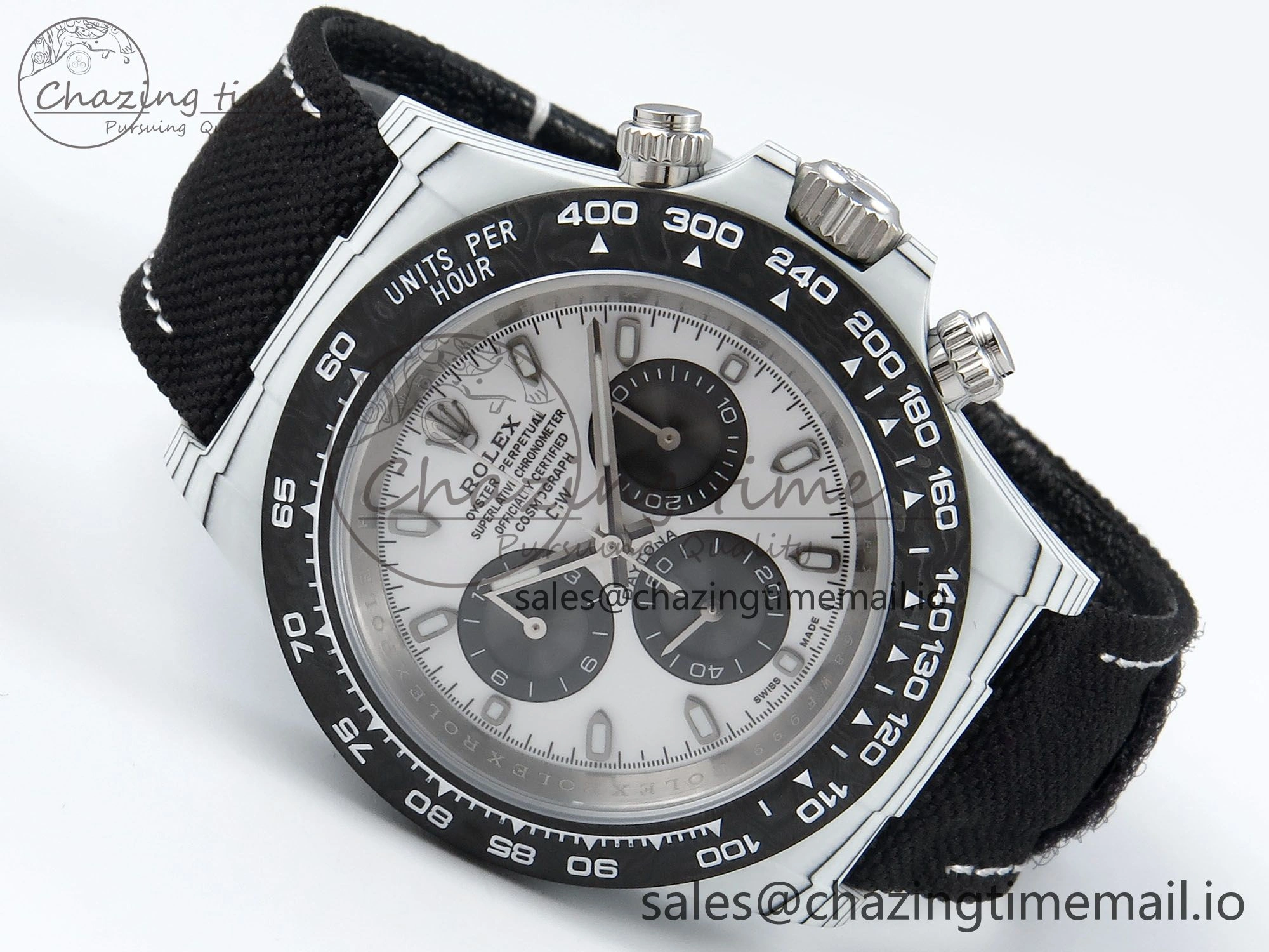 Sporty Daytona DIW White Carbon DIWF Best Edition White Black Dial on Black Nylon Strap DD 495