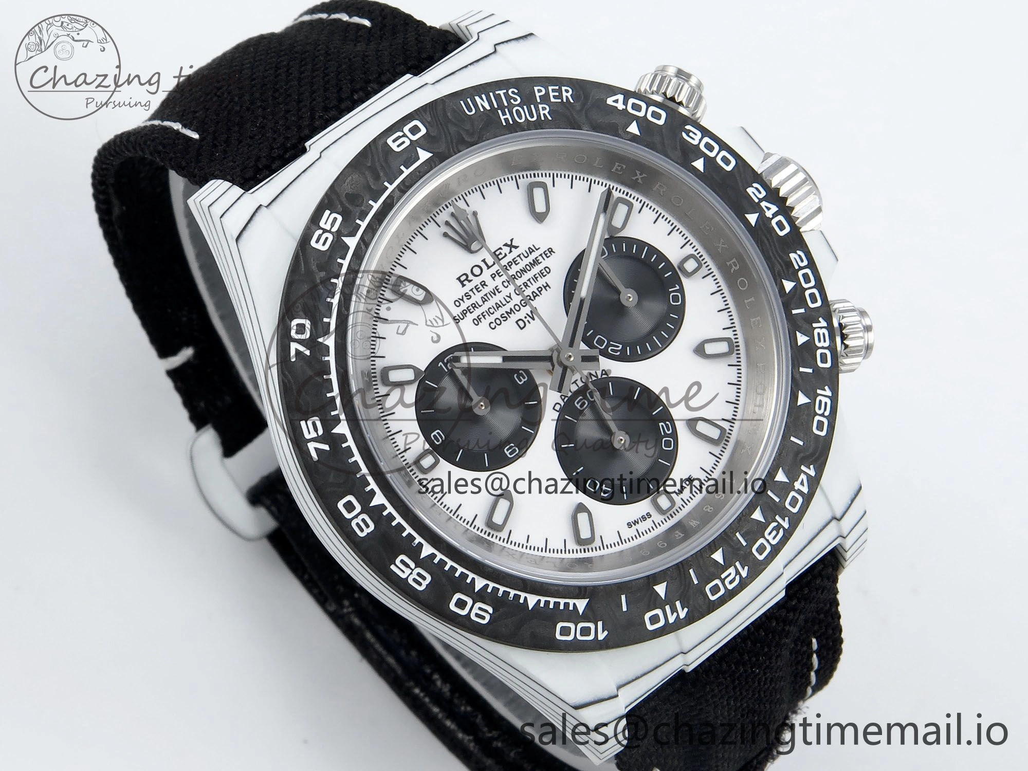 Sporty Daytona DIW White Carbon DIWF Best Edition White Black Dial on Black Nylon Strap DD 495