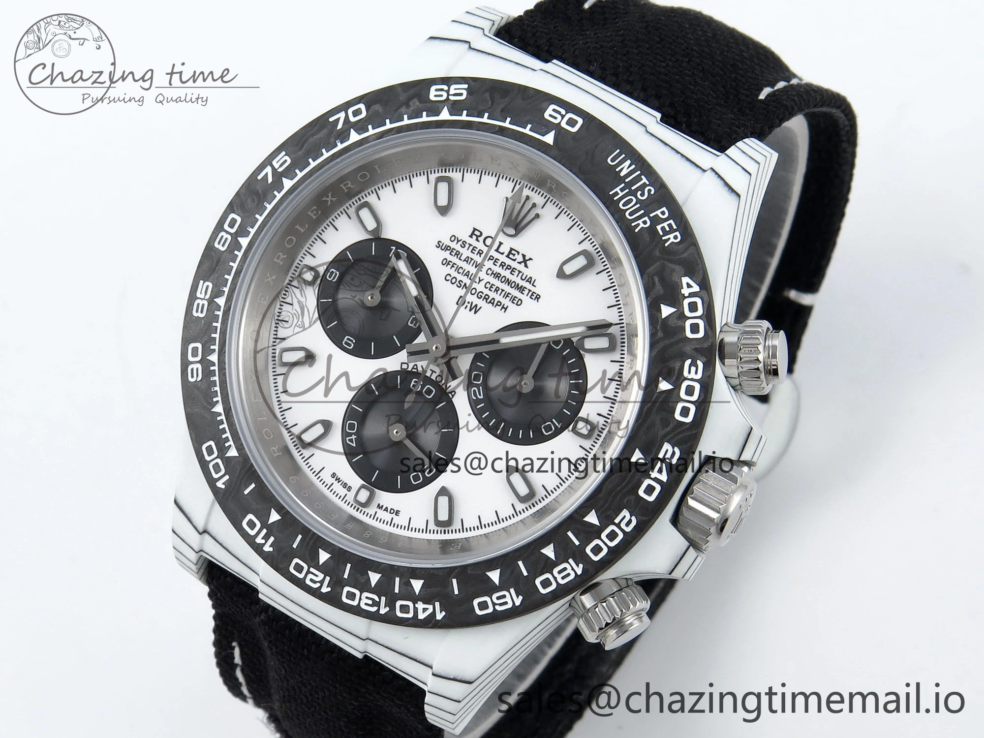 Sporty Daytona DIW White Carbon DIWF Best Edition White Black Dial on Black Nylon Strap DD 495