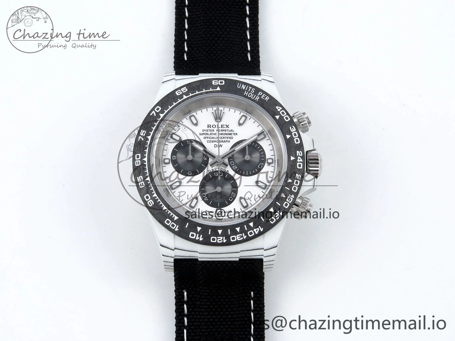 Sporty Daytona DIW White Carbon DIWF Best Edition White Black Dial on Black Nylon Strap DD 495