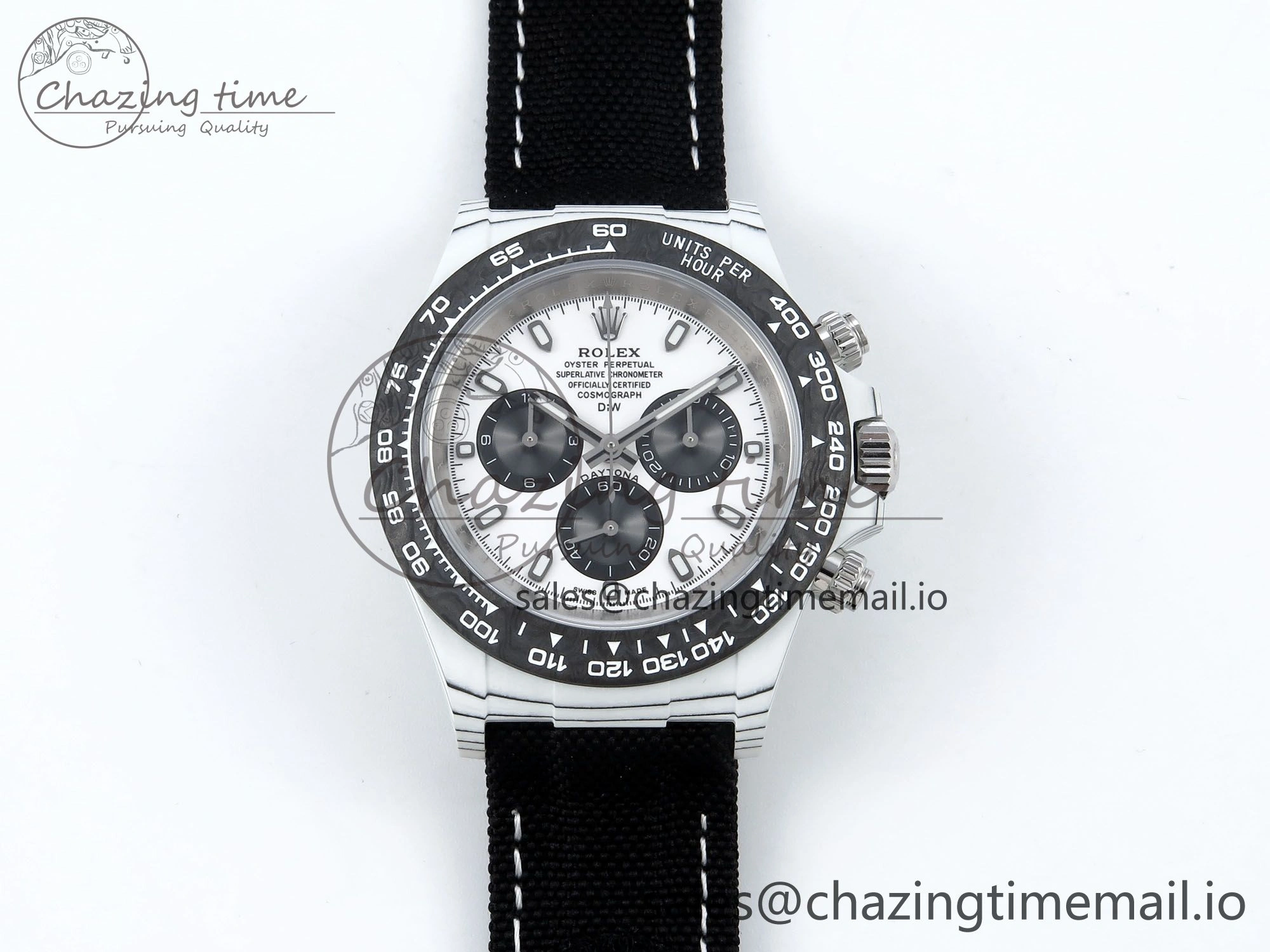 Sporty Daytona DIW White Carbon DIWF Best Edition White Black Dial on Black Nylon Strap DD 495
