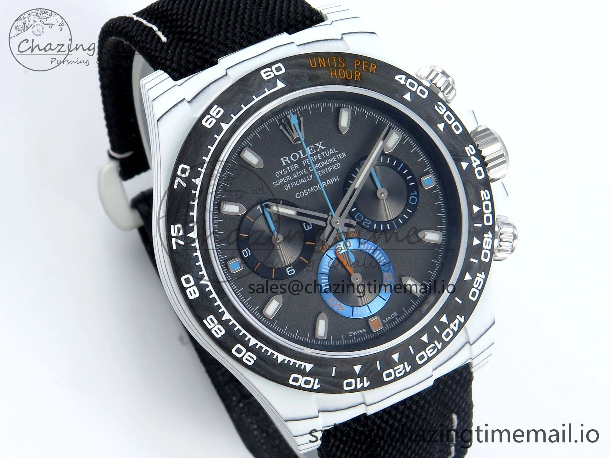 Daytona DIW White Carbon GETF Best Edition Gray Dial Carbon Bezel on SS Bracelet A WaterResistant 370