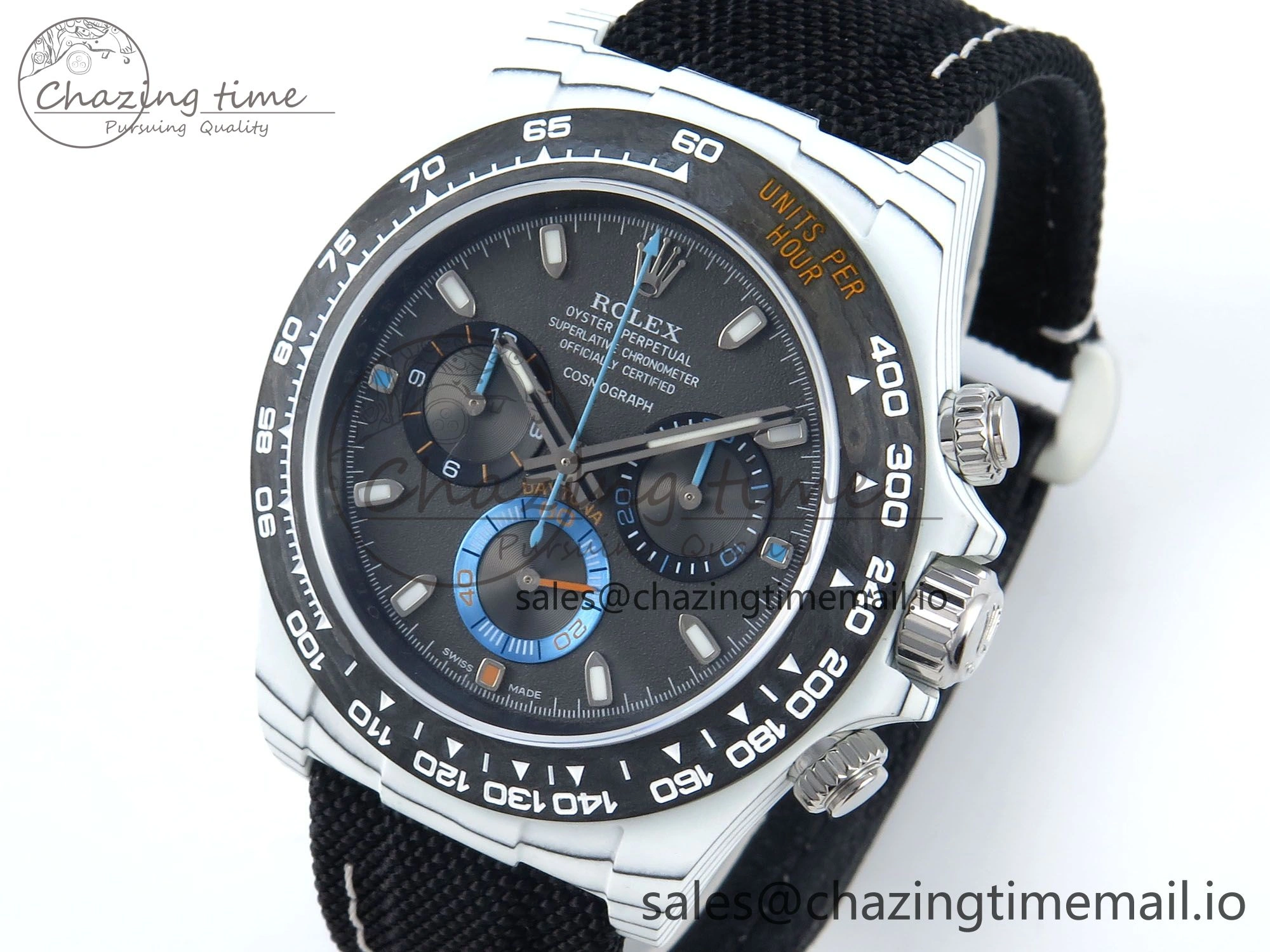 Daytona DIW White Carbon GETF Best Edition Gray Dial Carbon Bezel on SS Bracelet A WaterResistant 370