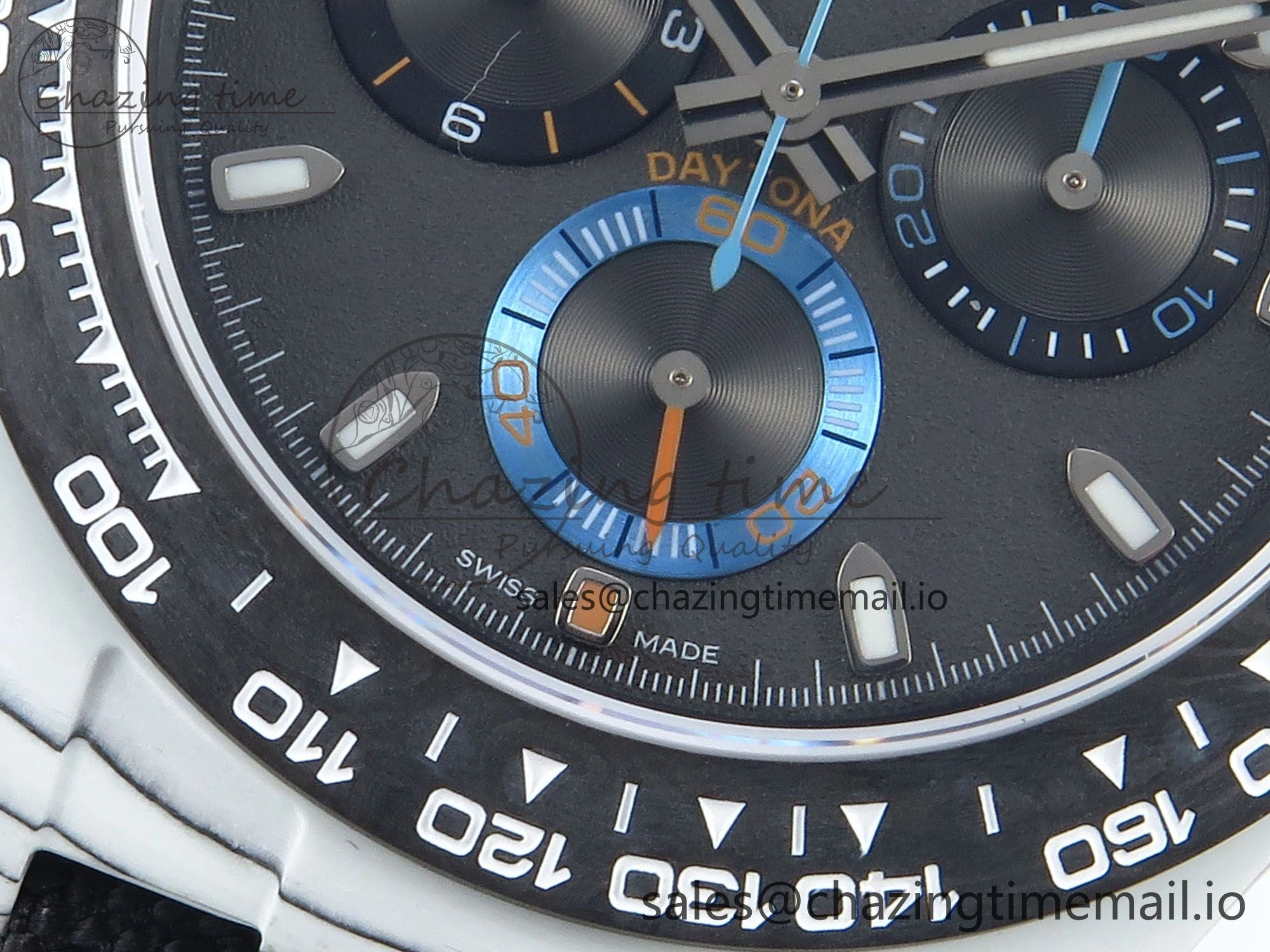 Daytona DIW White Carbon GETF Best Edition Gray Dial Carbon Bezel on SS Bracelet A WaterResistant 370
