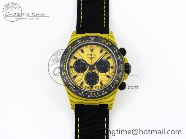 Daytona DIW Yellow Carbon Case DIWF Edition Black White Dial on Black Nylon Strap A FlexibleFit 1662