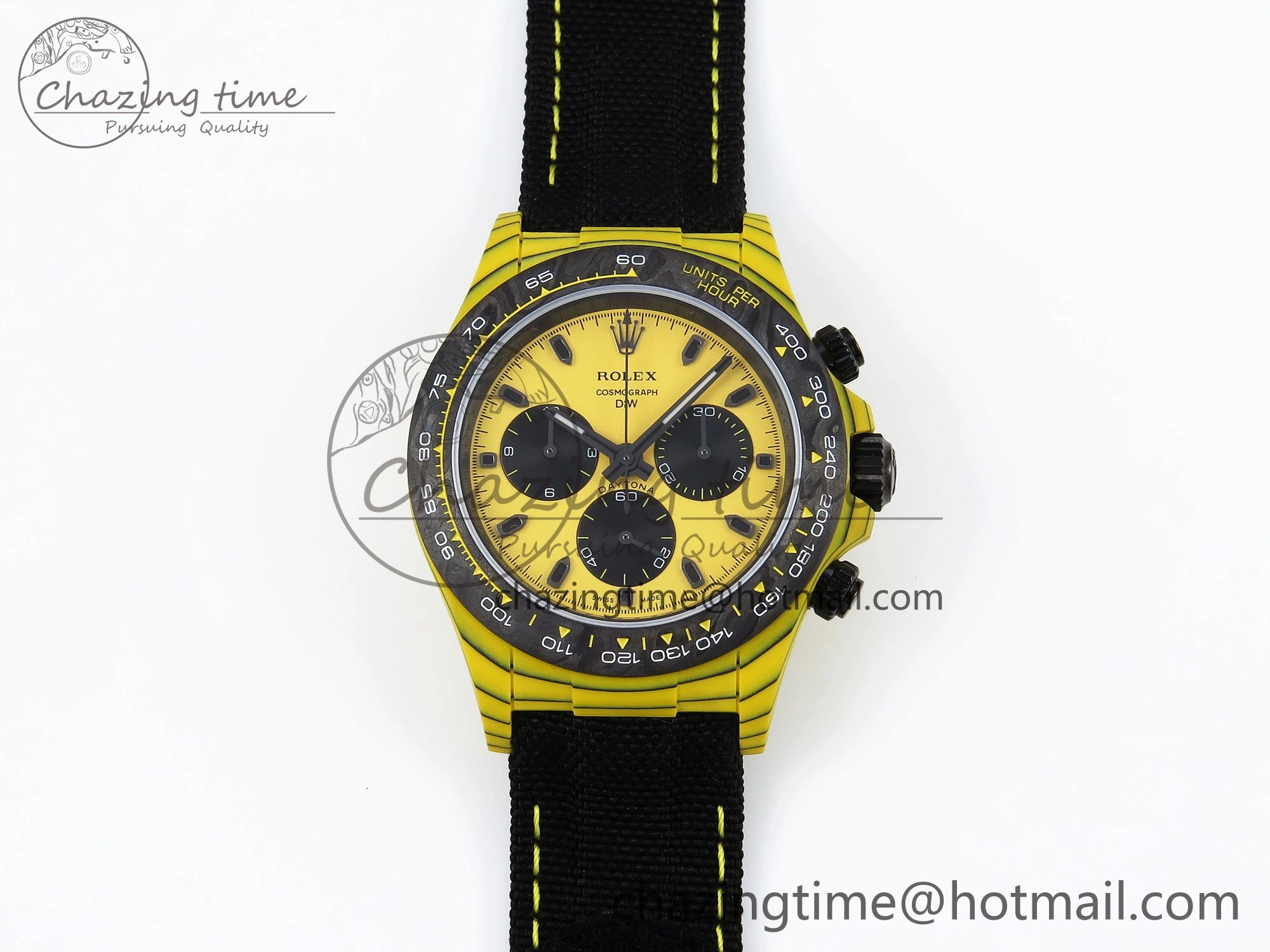 Daytona DIW Yellow Carbon Case DIWF Edition Black White Dial on Black Nylon Strap A FlexibleFit 1662