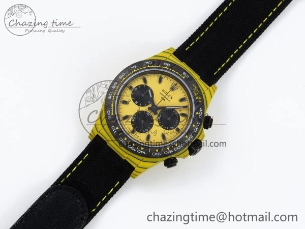 Daytona DIW Yellow Carbon Case DIWF Edition Black White Dial on Black Nylon Strap A FlexibleFit 1662