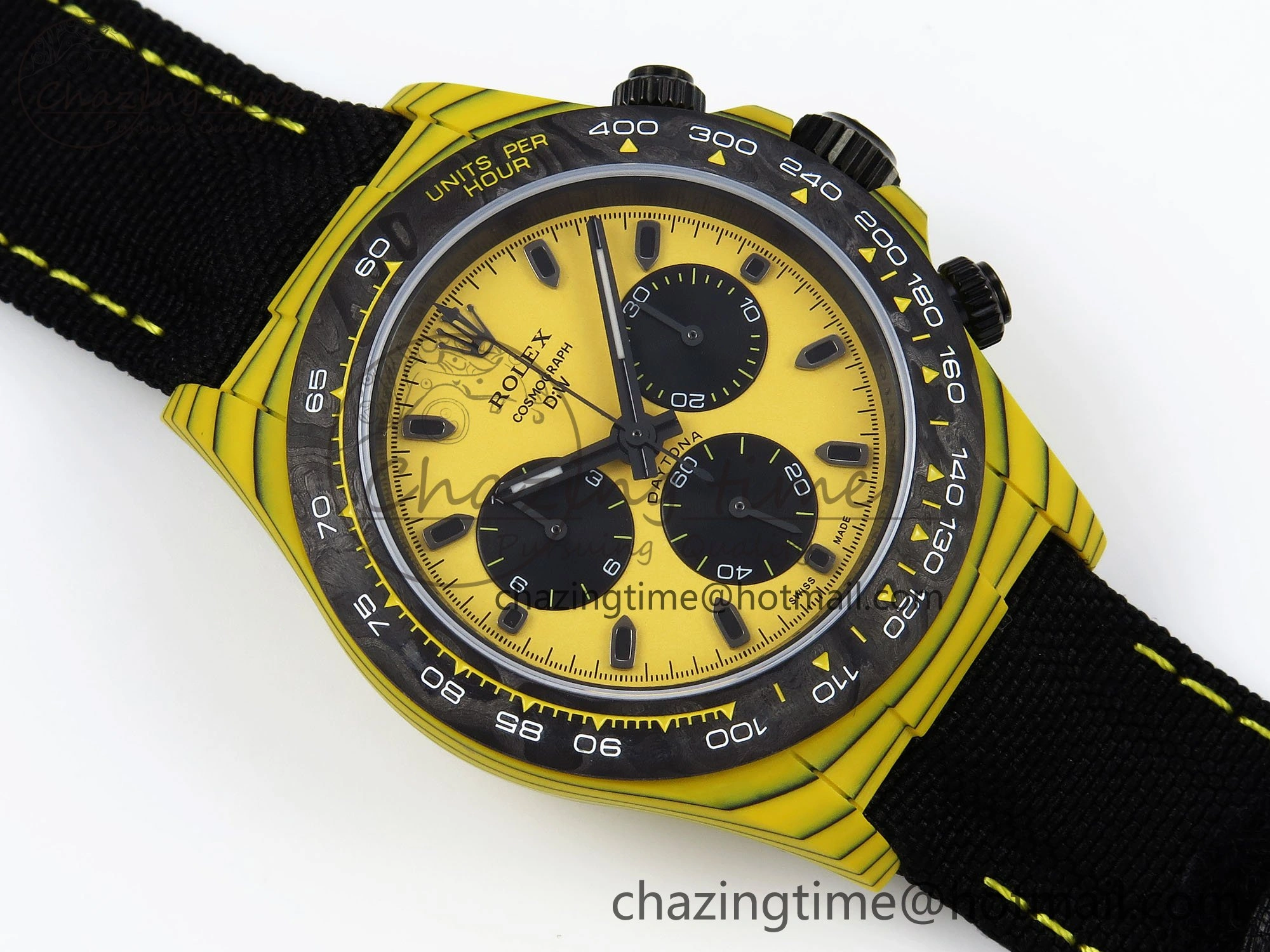 Daytona DIW Yellow Carbon Case DIWF Edition Black White Dial on Black Nylon Strap A FlexibleFit 1662