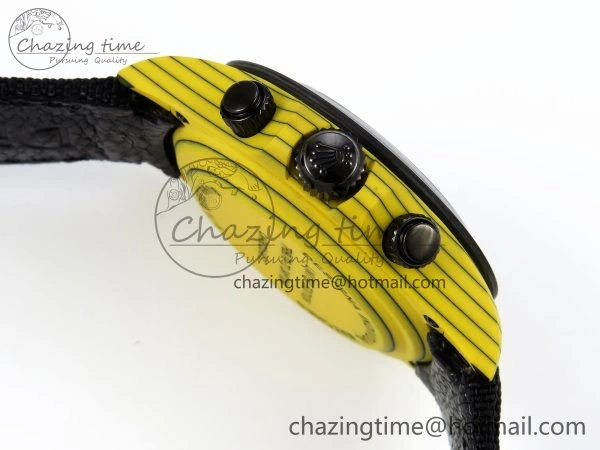 Daytona DIW Yellow Carbon Case DIWF Edition Black White Dial on Black Nylon Strap A FlexibleFit 1662