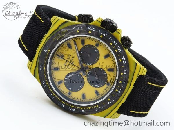 Trendsetting Daytona DIW Yellow Carbon N6F 1:1 Best Edition Yellow Black Dial on Black Nylon Strap SA4130 V 1452